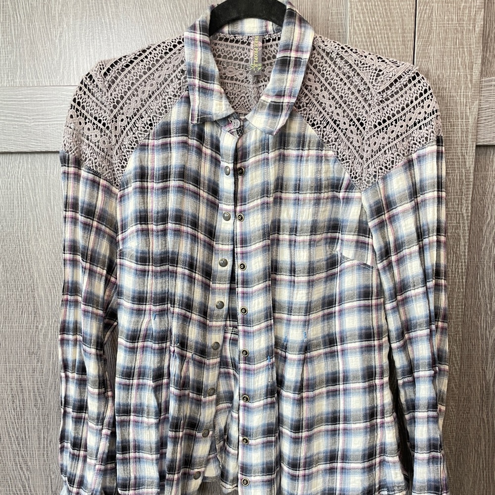 Like new Free People lace and plaid shirt